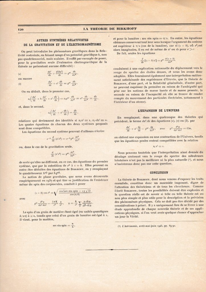 La théorie de Birkhoff par Jean Hély, Revue Scientifique, n° 3289 jan 1948
