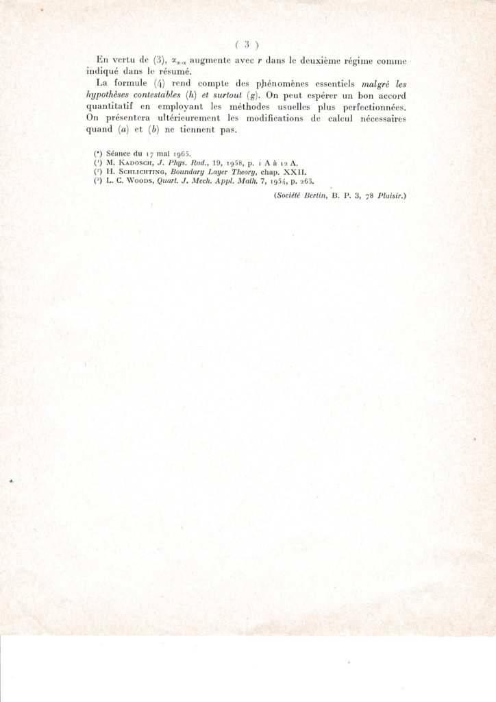 Note à l'Académie des Sciences, séance du 17/05/1965
