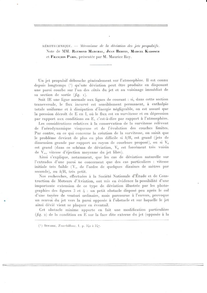 Mécanisme de la déviation des jets propulsifs. Comptes rendus du 16/05/1955, p. 1966 et seq.