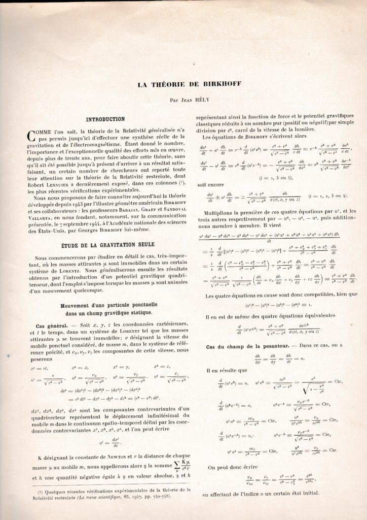 La théorie de Birkhoff par Jean Hély, Revue Scientifique, n° 3289 jan 1948