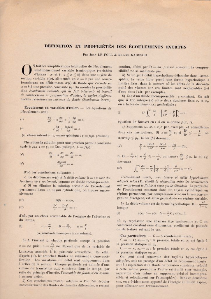 Définition et propriété des écoulements inertes. Par Jean Le Foll et Marcel Kadosch. p. 137