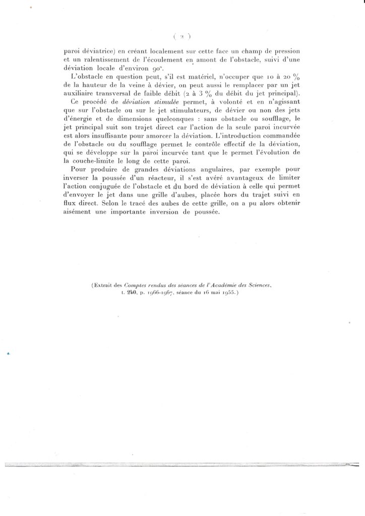 Mécanisme de la déviation des jets propulsifs. Comptes rendus du 16/05/1955, p. 1966 et seq.